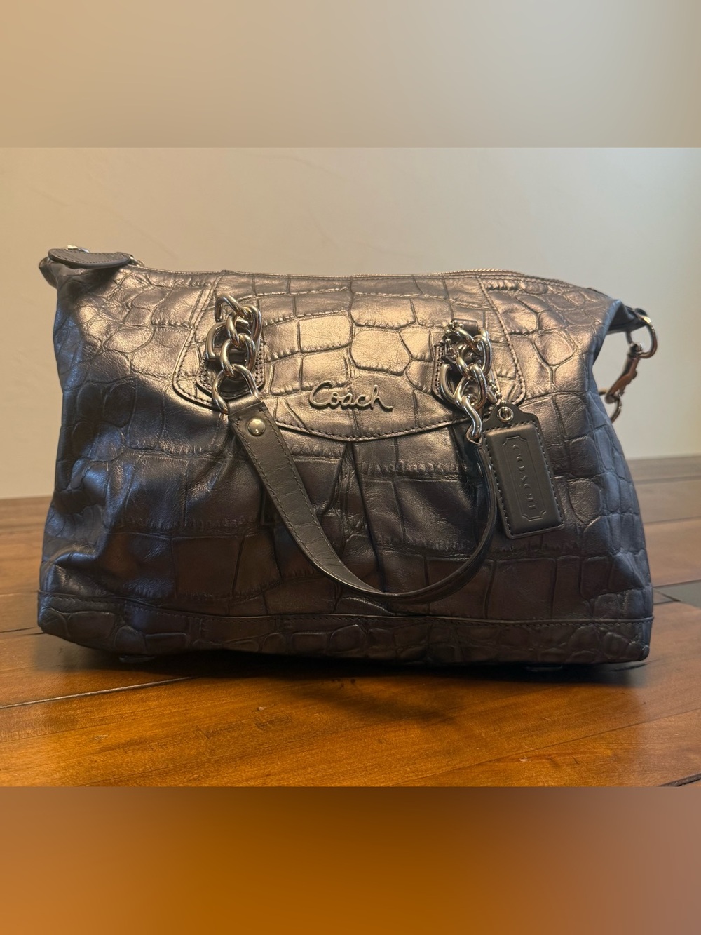 Coach Madison Sophia Croc Embossed Leather Satchel Shoulder Bag